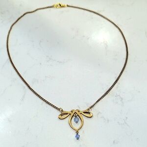 Art Nouveau Style Gold Blue Crystal Bead Drop Necklace